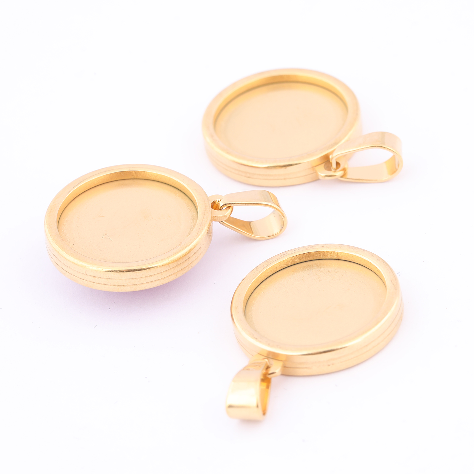 5pcs Stainless Steel Gold Plat - Bezels Set Pendant 评论和价格