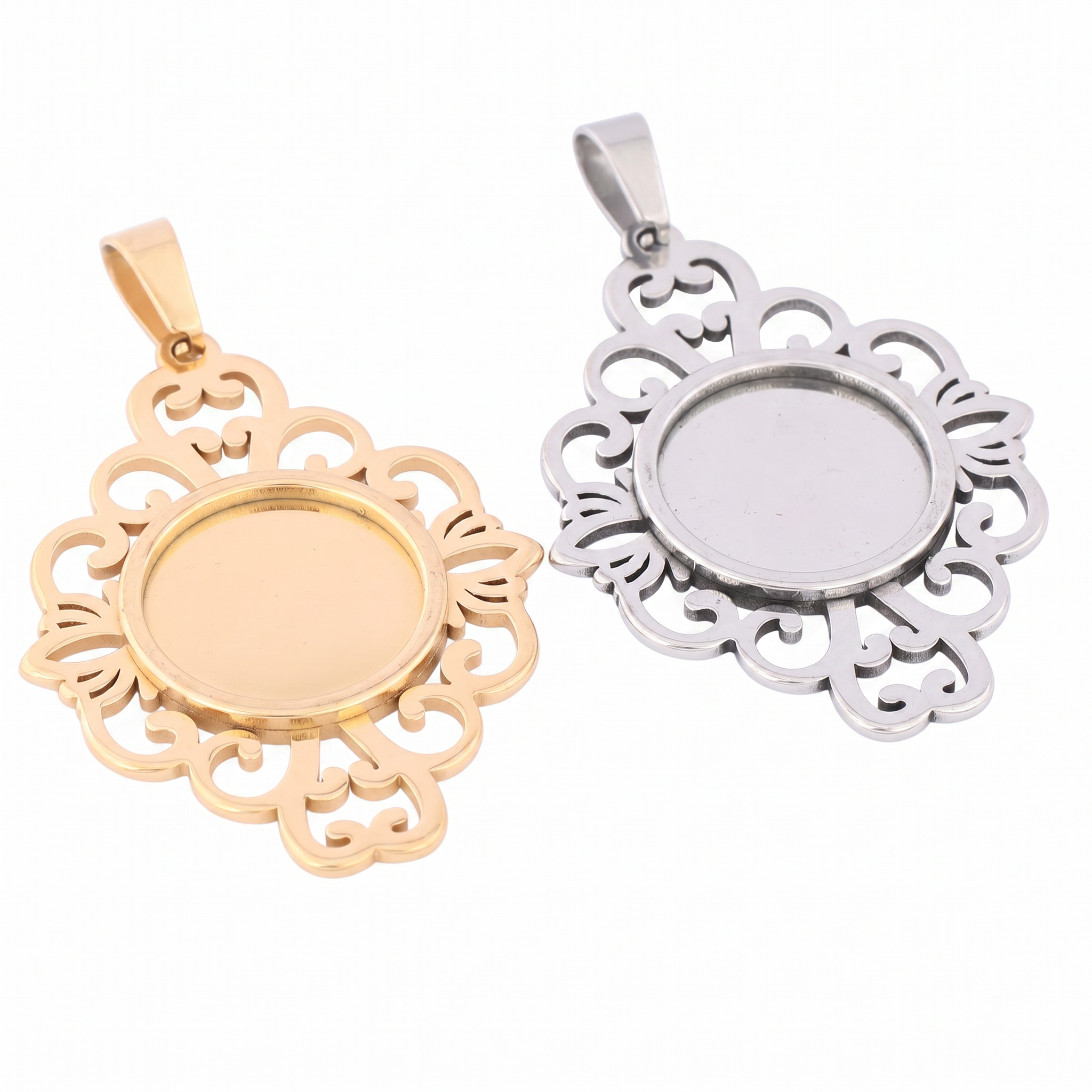 5pcs Stainless Steel Filigree  - Bezels Set Pendant 评论和价格