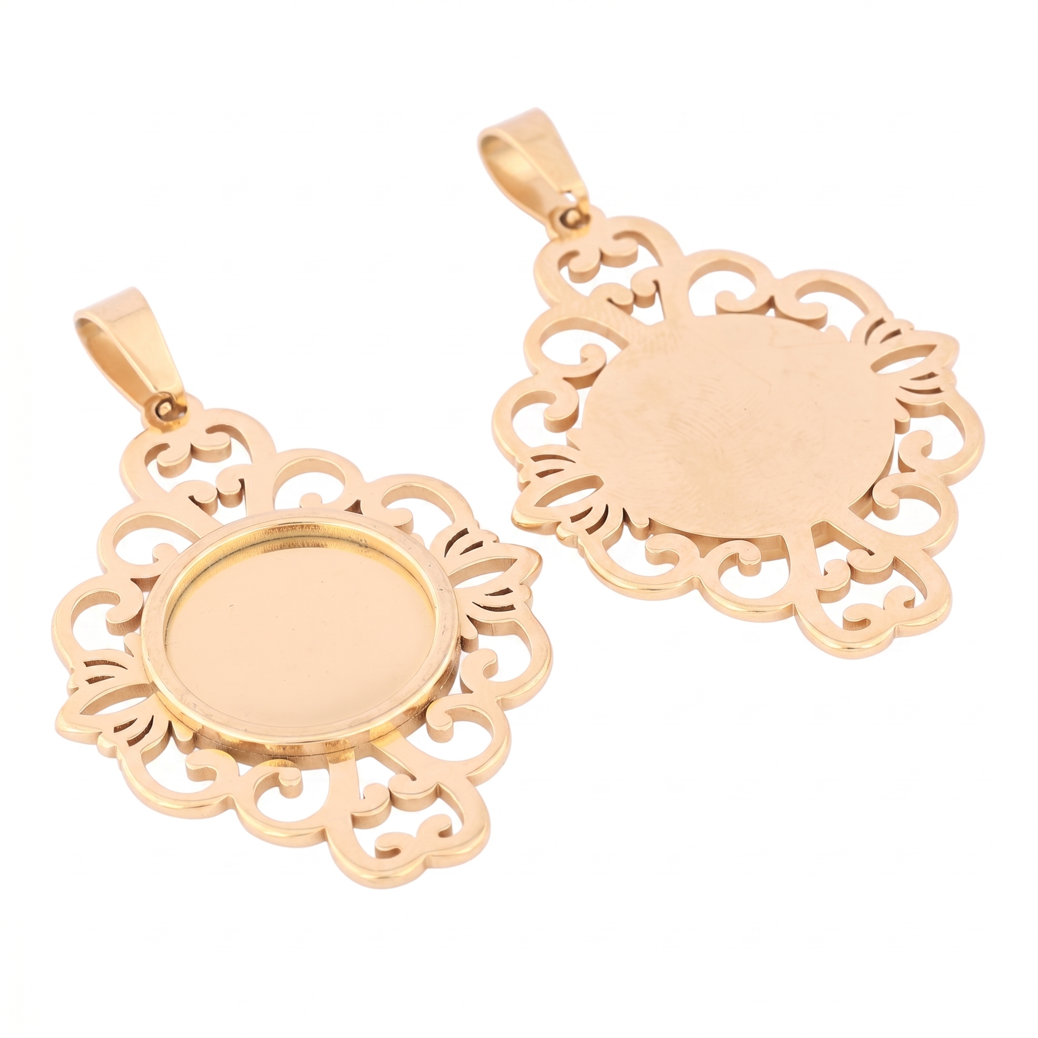 5pcs Stainless Steel Filigree  - Bezels Set Pendant 评论和价格