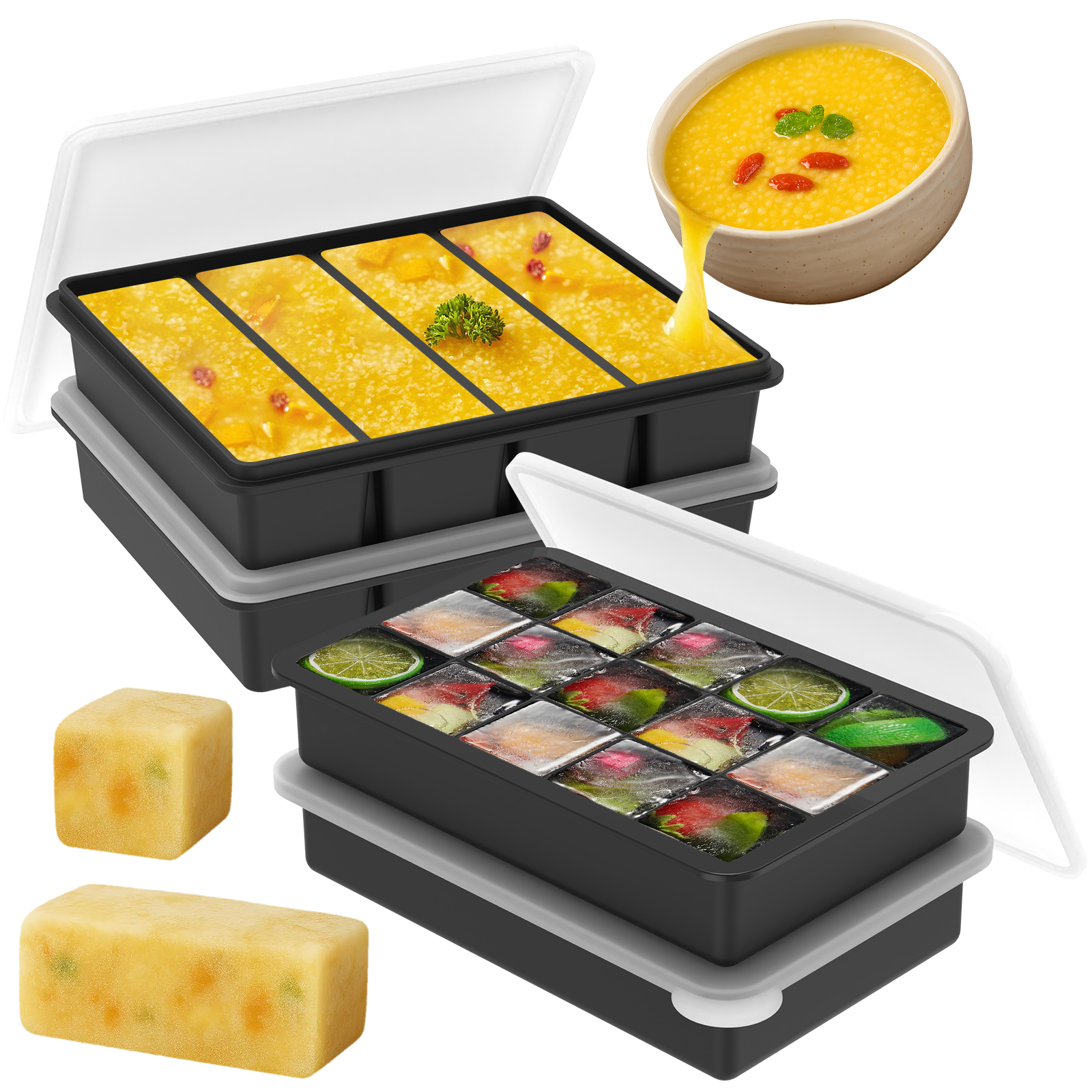 4 Pack Silicone Freezer Tray w - Serving Tray Mold 评论和价格