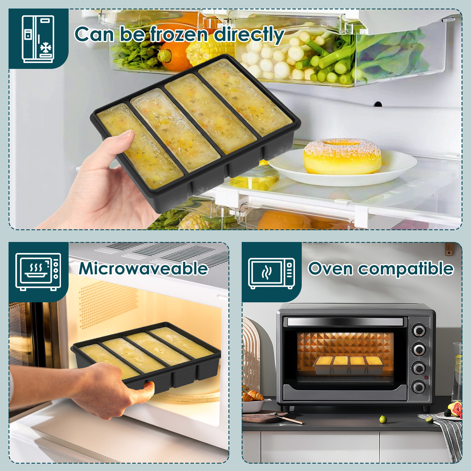 4 Pack Silicone Freezer Tray w - Serving Tray Mold 评论和价格