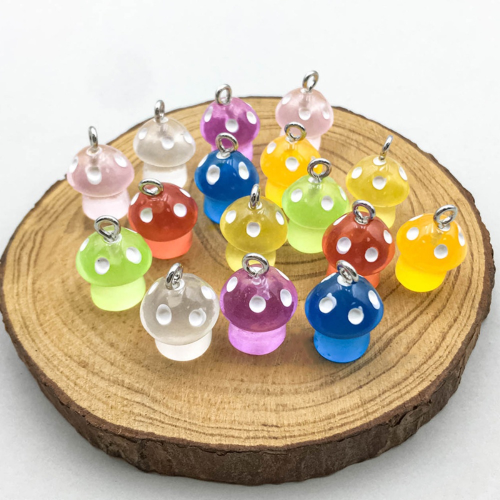 16pcs Luminous Mushroom Charms - Resin Craft Projects 评论和价格