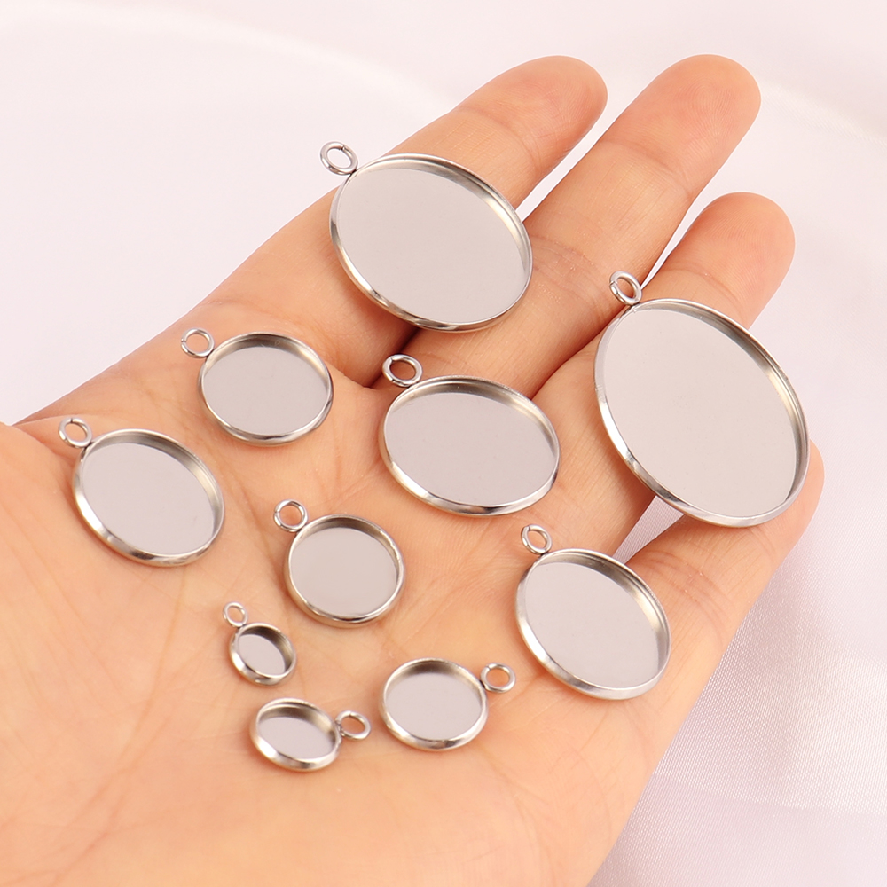 10Pcs Stainless Steel Cabochon - Bezels Set Pendant 评论和价格