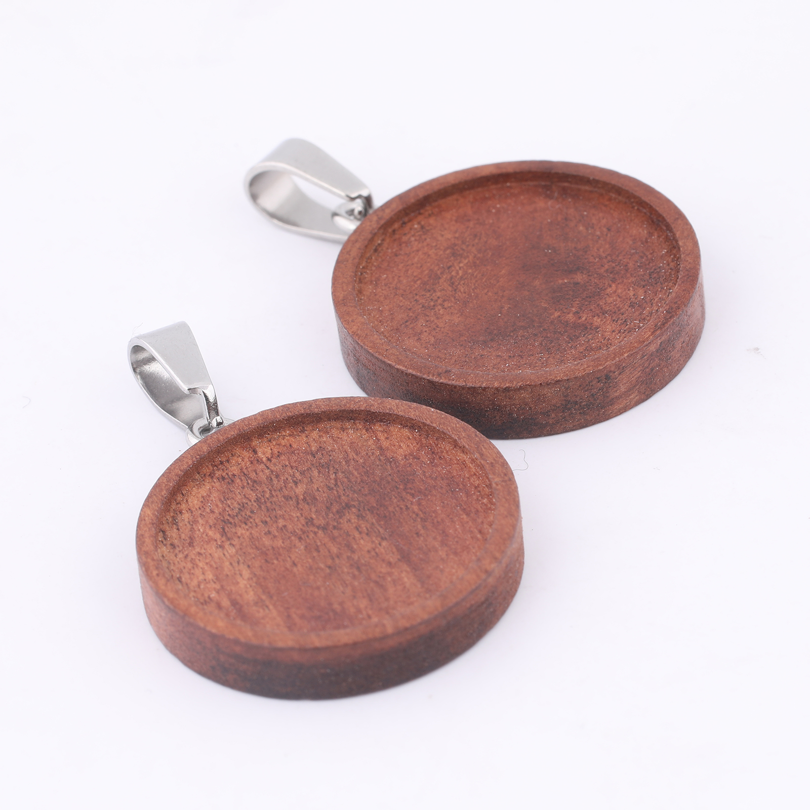 10pcs 20mm Round Wood Cabochon - Bezels Set Pendant 评论和价格